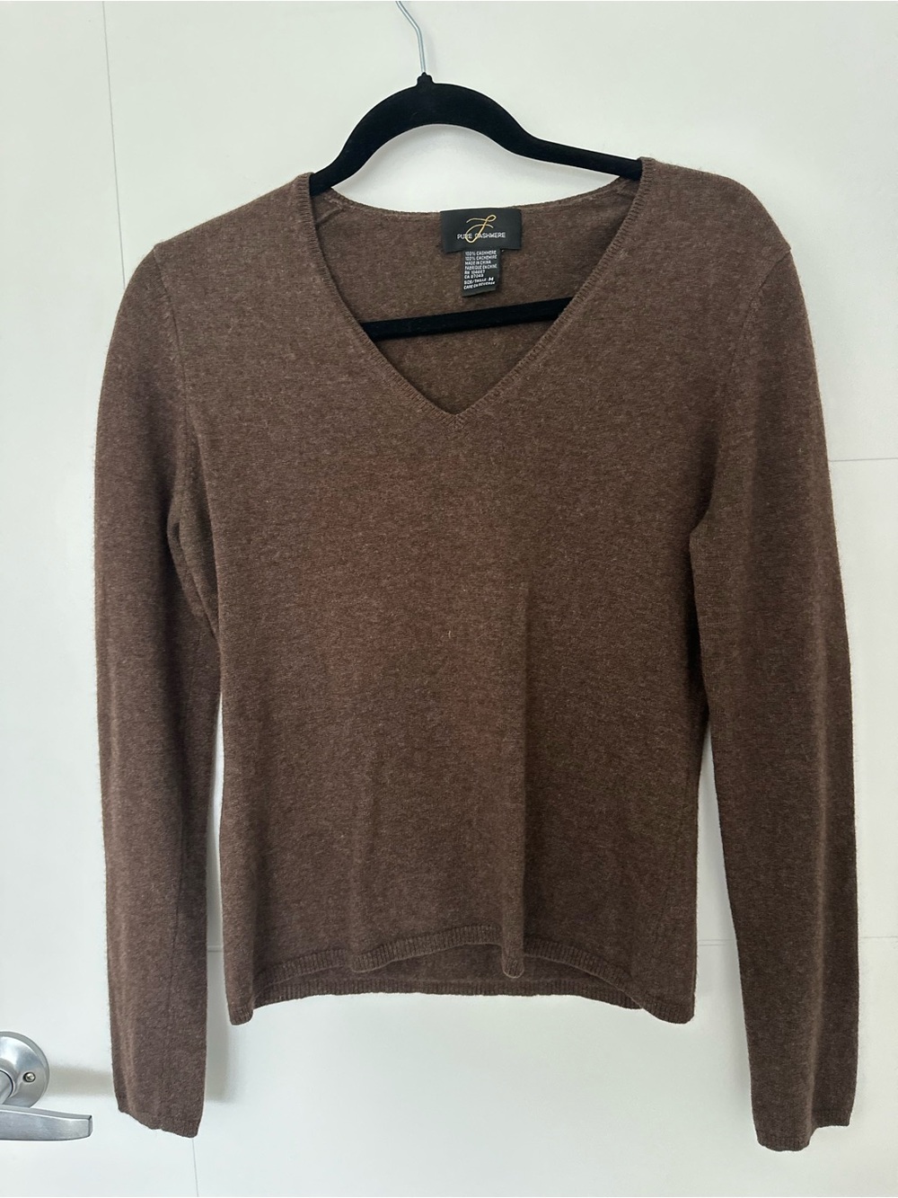 Brown V-Neck Cashmere-Blend Sweater by L Pure Cashmere
